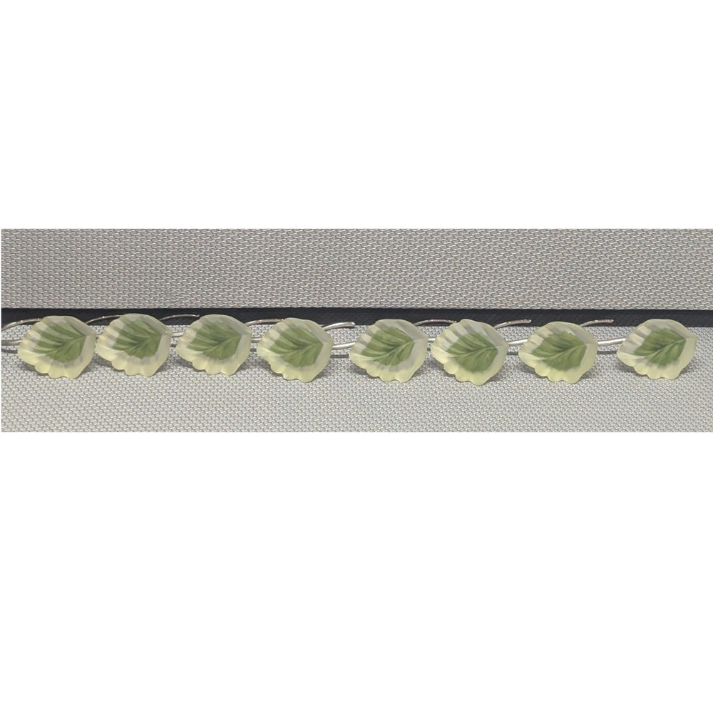 Vintage Frosted Resin Green Leaf Shower Curtain Hooks Set of 8 Botanical Decor
